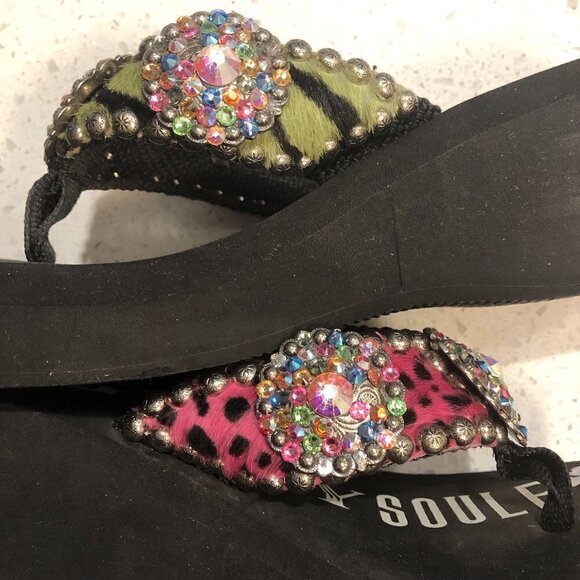 GYPSY SOULE Black Platform Flip-flops BeDazzle Swarovski Crystal Rhinestones 8 - Picture 14 of 16